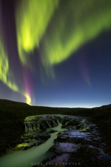 Back from Iceland — Aurora Borealis over Brúarfoss